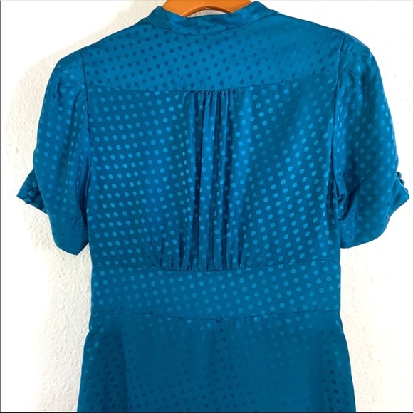 🎄Banana Republic Silk Teal Short Sleeve, Polka Dot Dress Sz 12 NWT! - Picture 4 of 13